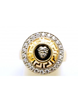 pierścionek złoty z emalia i z cyrkoniami Versace 4.500g. 585 