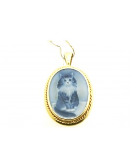 Złoty wisior-broszka kot kamea z agatu 5.650gr.  585 