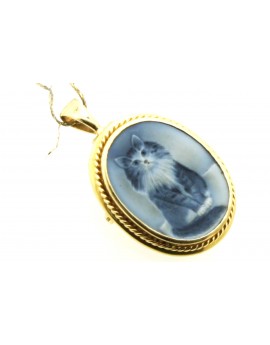 Złoty wisior-broszka kot kamea z agatu 5.650gr.  585 