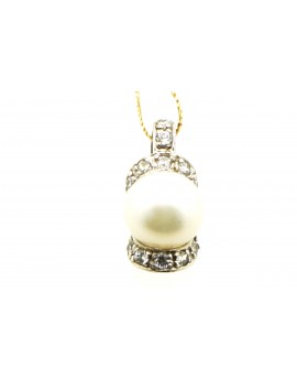 Wisiorek z białego złota z perłą hodowlaną i cyrkoniami 1.500g. 585